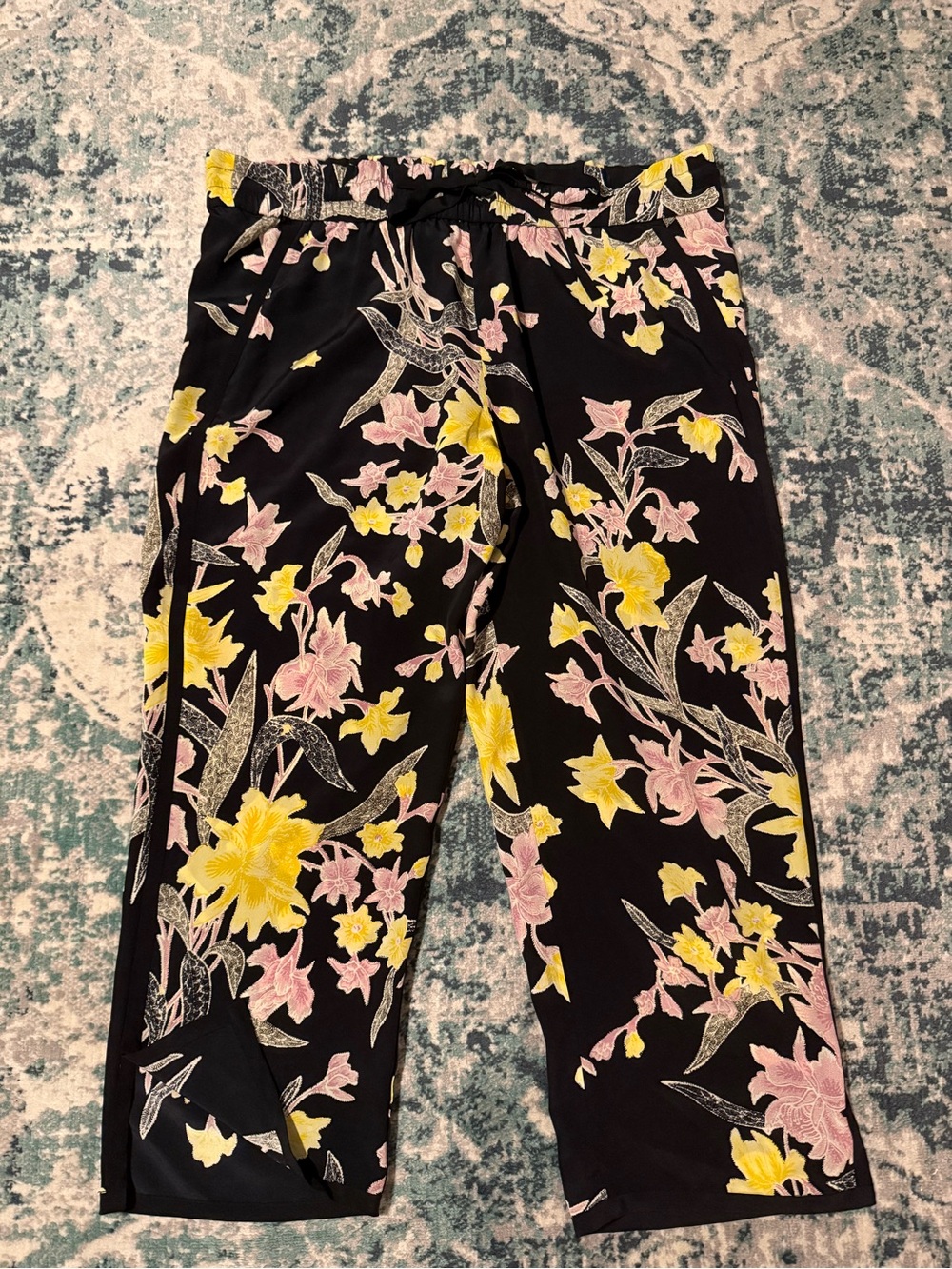 USD $495 Diane von Furstenberg Jacquard Floral 100% Silk Pants M